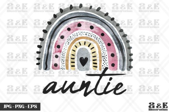 Boho Rainbow Auntie Watercolor Graphics for T-Shirt Designs