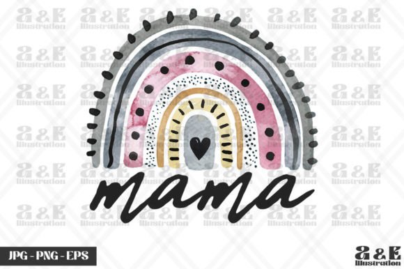 Boho Rainbow Mama Watercolor T-Shirt Design