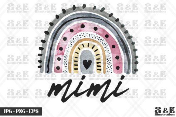 Boho Rainbow Mimi Watercolor Graphics for T-Shirt Designs