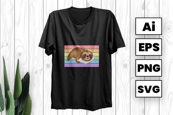 Rainbow Sloth T-shirt Design: Graphics & Print Templates