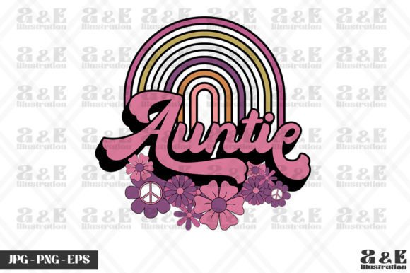 Retro Auntie Groovy Flower Rainbow Graphics