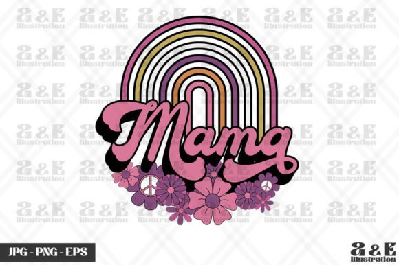 Retro Mama Groovy Flower Rainbow Graphics