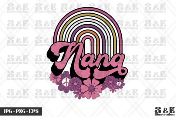 Retro Nana Groovy Flower Rainbow Graphics