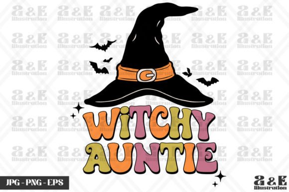 Witchy Auntie Rainbow Halloween Hat Graphics for T-Shirt Designs